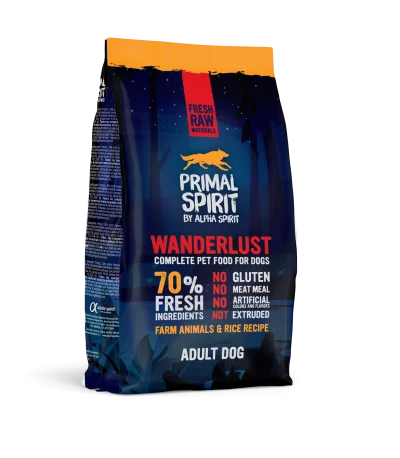 Primal Spirit Wanderlust - Студено пресована, полувлажна за куче с 50% прясно пилешко и 20% прясна риба